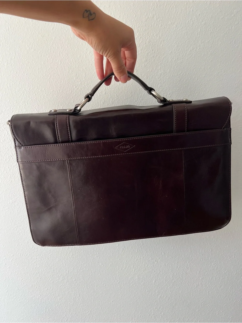 FOSSIL | Burgundy Leather Briefcase with Shoulder Strap | OS